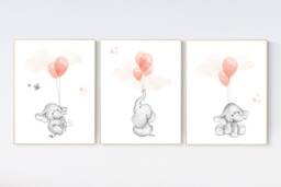Elephant Balloon Print Coral Nursery Wall Art - thumbnail 1