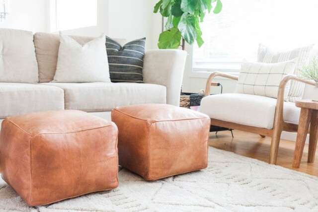 50% Off, Set Of 2 Square Leather Pouf, Brown Berber Ottoman Moroccan Home Decor, Pouffe, Pouf - image 1