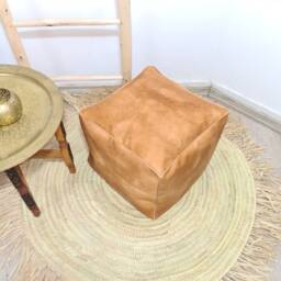 50% Off, Set Of 2 Square Leather Pouf, Brown Berber Ottoman Moroccan Home Decor, Pouffe, Pouf - thumbnail 2