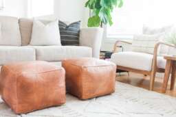 50% Off, Set Of 2 Square Leather Pouf, Brown Berber Ottoman Moroccan Home Decor, Pouffe, Pouf - thumbnail 1