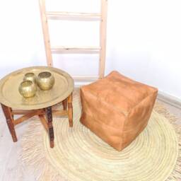 50% Off, Set Of 2 Square Leather Pouf, Brown Berber Ottoman Moroccan Home Decor, Pouffe, Pouf - thumbnail 3