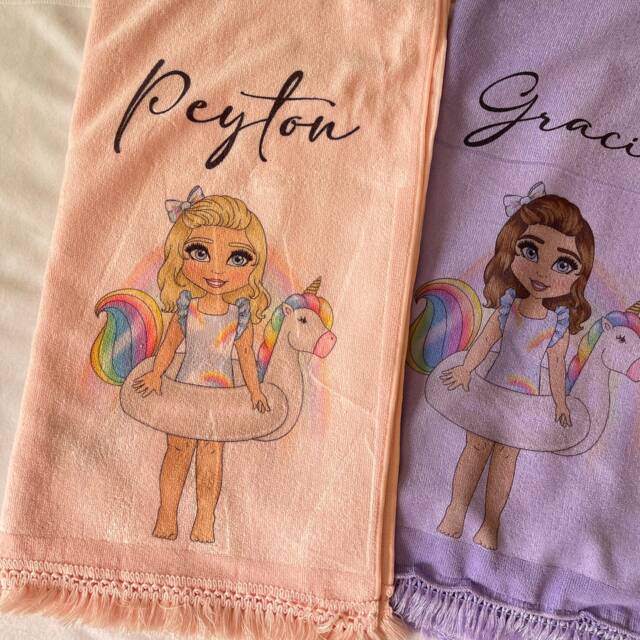 Personalized Character Beach Towel Childrens Summer Towel, Customized Hair & Eye Colour - image 1