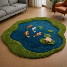 Hand Tufted Wool Rug, Natural Moss Area Carpet, Green Blue Home Decor - thumbnail 2