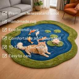 Hand Tufted Wool Rug, Natural Moss Area Carpet, Green Blue Home Decor - thumbnail 3