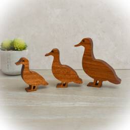 Handcrafted Wooden Duck Family Oak Or Sapele Wood Ornament - thumbnail 3
