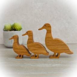Handcrafted Wooden Duck Family Oak Or Sapele Wood Ornament - thumbnail 2