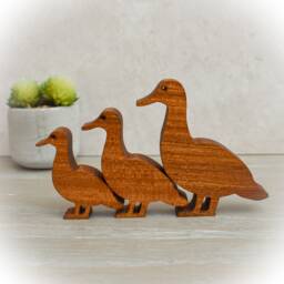 Handcrafted Wooden Duck Family Oak Or Sapele Wood Ornament - thumbnail 1
