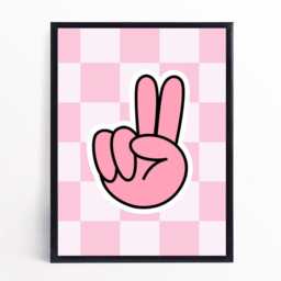 Girl Power Prints Pink Checkered Peace Sign, Smiley Flower - Set Of 3 - thumbnail 3