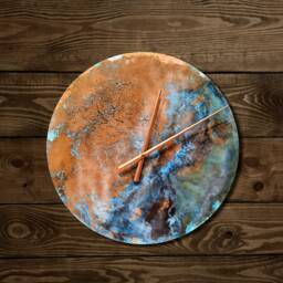 Large Wall Clock, Industrial Copper Art Copper, Round Clock Patina Blue Decor - thumbnail 2