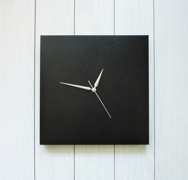 Oversize Black Leather Wall Clock Silent Modern Decor - image 1