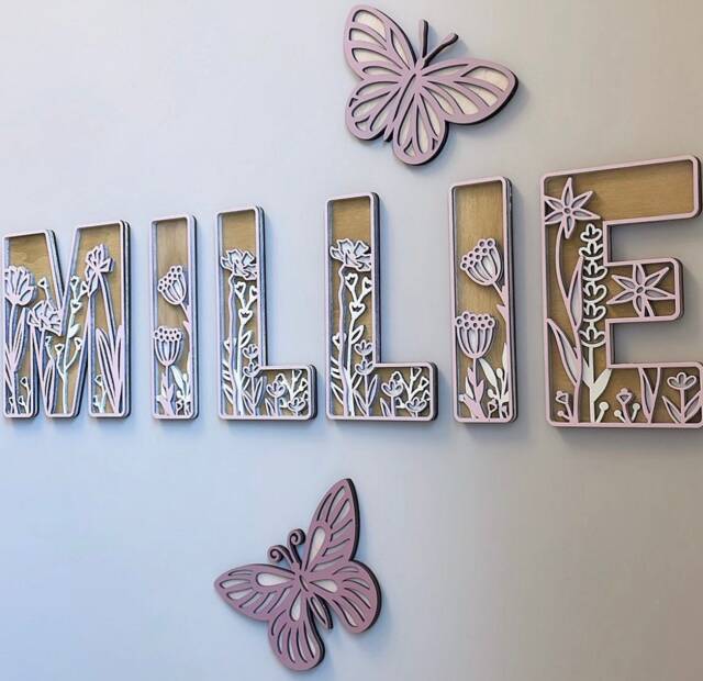 Floral Wooden Name Sign Wildflower Nursery Decor - image 1