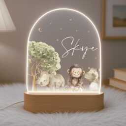 Personalised Children's Safari Night Light - Led Lamp Nursery Decor Baby Boy Girl Gift For New Name Sign Jungle Bedroom - thumbnail 2