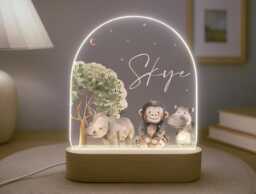 Personalised Children's Safari Night Light - Led Lamp Nursery Decor Baby Boy Girl Gift For New Name Sign Jungle Bedroom - thumbnail 1