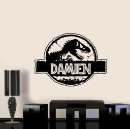 Personalized Dinosaur Wall Decal Vinyl Sticker Jurassic Custom Name Door Sign Nursery Decor Gift Kids Room Print Art 1021 - thumbnail 1