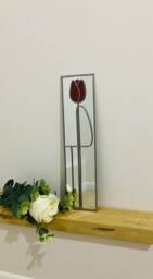 New - Tulip 10 in Red 10x40cms Design Rennie Mackintosh Style Stained Glass Effect Mirror Handmade Gift Wall Catfish Glass Art Nouveau