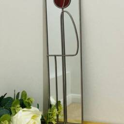New - Tulip 10 in Red 10x40cms Design Rennie Mackintosh Style Stained Glass Effect Mirror Handmade Gift Wall Catfish Glass Art Nouveau - thumbnail 2