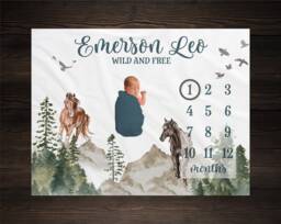 Horse Milestone Blanket Personalized Monthly Growth Tracker Custom Baby Shower Gift Newborn Nursery Decor Bm28 - thumbnail 1
