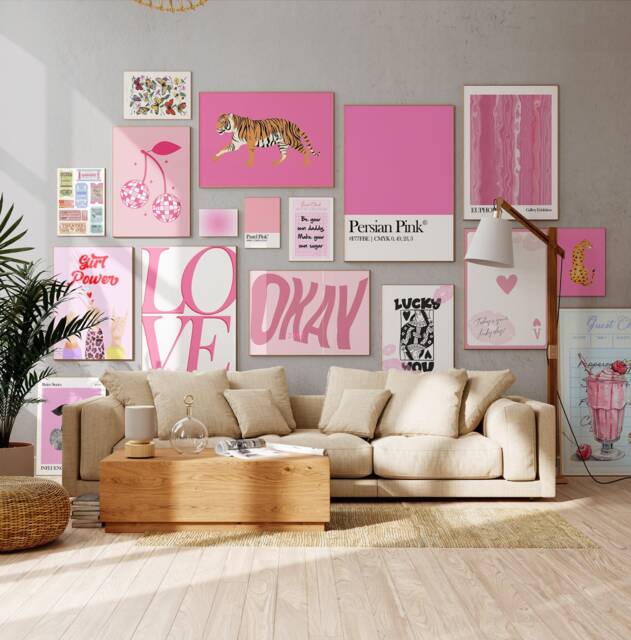 Pink Trendy Wall Art Prints, Eclectic Art, Maximalist Decor, Retro College Room Gallery Poster Print - image 1