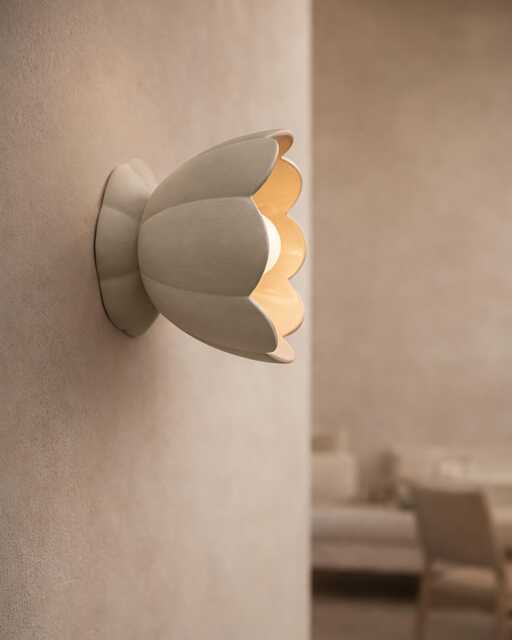 Small Vallea - Ceramic Flush Mount Wall Sconce Handmade Minimalist Flower Light Fixture in Natural Dune - image 1