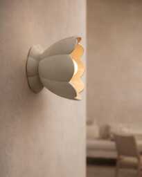 Small Vallea - Ceramic Flush Mount Wall Sconce Handmade Minimalist Flower Light Fixture in Natural Dune - thumbnail 1