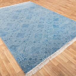 Area Rug 9x12 Grey Blue Handmade Wool Silk Transitional Oriental Carpet #801 Free Shipping - thumbnail 3