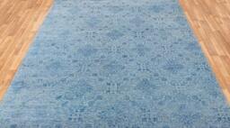 Area Rug 9x12 Grey Blue Handmade Wool Silk Transitional Oriental Carpet #801 Free Shipping - thumbnail 1