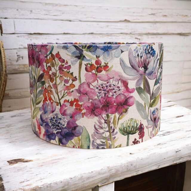 Hydrangea Floral Drum Lampshade Pink, Blue & Purple Handmade Shade - image 1