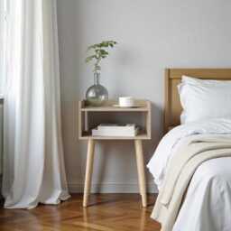 Modern Wooden Bedside Table With Pinewood Legs - 2 Shelf Storage Unit - thumbnail 2