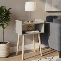 Modern Wooden Bedside Table With Pinewood Legs - 2 Shelf Storage Unit - thumbnail 3