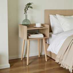 Modern Wooden Bedside Table With Pinewood Legs - 2 Shelf Storage Unit - thumbnail 1