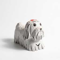 Whimsical Hand-Carved Wooden Dog Figurine White Maltese Shih Tzu Statue Rustic Pet Decor Unique Lover Gift Handmade Animal Art - thumbnail 2