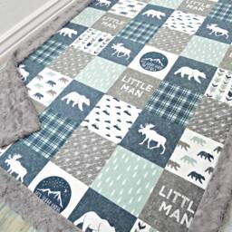 Personalized Minky Baby Blanket - Woodland Animal Boy Navy Bedding Little Man Nursery - thumbnail 3