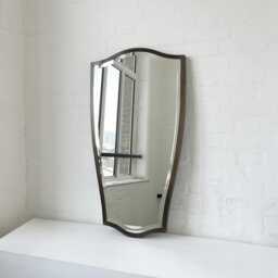 Vintage N.7 Freeform Beveled Mirror With Bronze Patina Brass Full Frame - thumbnail 2