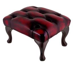 Traditional Chesterfield Queen Anne Footstool 100% Antique Oxblood Leather