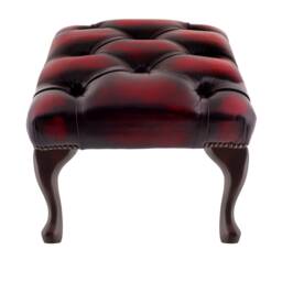 Traditional Chesterfield Queen Anne Footstool 100% Antique Oxblood Leather - thumbnail 2