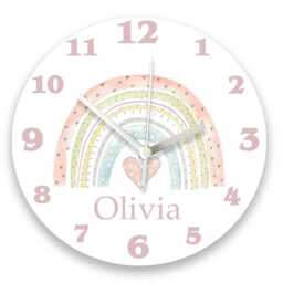 Personalised Girls Nursery Clock Raonbow Pastel Silent, Non-Ticking, Custom Name - thumbnail 1