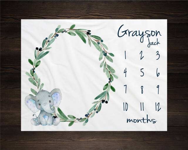 Safari Milestone Blanket Monthly Growth Tracker Soft Fleece Elephant Baby Shower Gift Newborn Watch Me Grow Boy - image 1