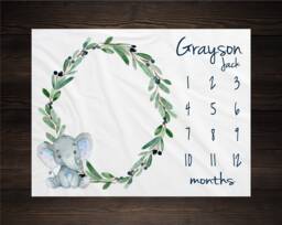 Safari Milestone Blanket Monthly Growth Tracker Soft Fleece Elephant Baby Shower Gift Newborn Watch Me Grow Boy