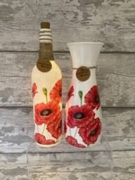 Poppy Vase & Light Up Bottle Set, Gifts, Decoupaged, Poppy Flowers, Gifts For Her - thumbnail 1