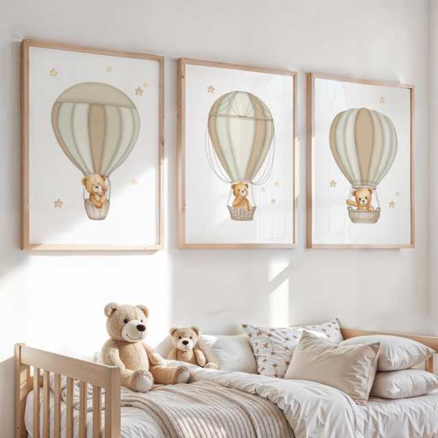 Teddy Bear Hot Air Balloon Nursery Prints Set Of 3 by Etsy | ufurnish.com