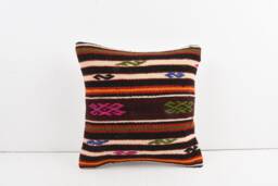 Handwoven Turkish Kilim Pillow Cover Wool Rug Cushion - 16x16 - thumbnail 1