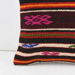 Handwoven Turkish Kilim Pillow Cover Wool Rug Cushion - 16x16 - thumbnail 3