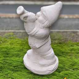 Concrete Gnome With Horn Sculpture Garden Musician Dwarf Figurine Stone Statue Handmade Whimsical Ornament Lover Gift - thumbnail 4