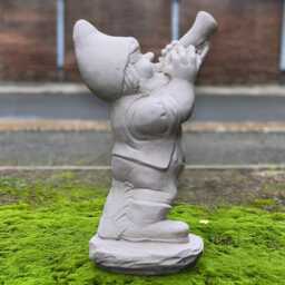 Concrete Gnome With Horn Sculpture Garden Musician Dwarf Figurine Stone Statue Handmade Whimsical Ornament Lover Gift - thumbnail 3