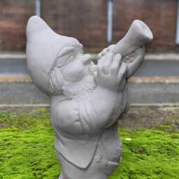 Concrete Gnome With Horn Sculpture Garden Musician Dwarf Figurine Stone Statue Handmade Whimsical Ornament Lover Gift - thumbnail 2