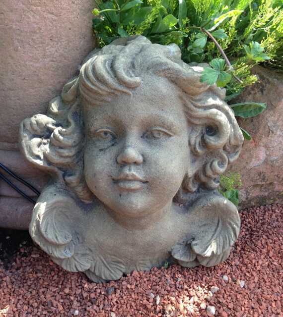1 Angel Head Large Sculpture Art Sandstone Antique Look X 19