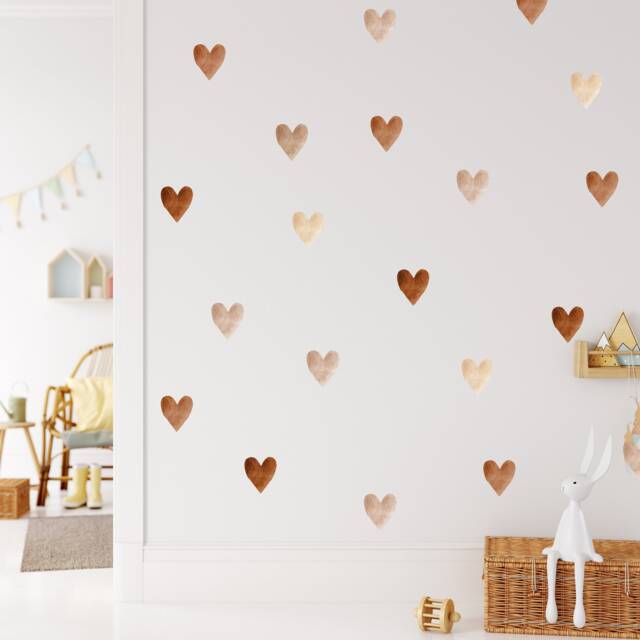 Hearts Set Wall Sticker Natural Tones Watercolor in Boho Style Baby Room Children's Heart - image 1