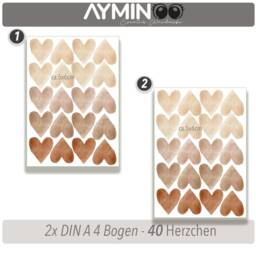 Hearts Set Wall Sticker Natural Tones Watercolor in Boho Style Baby Room Children's Heart - thumbnail 3