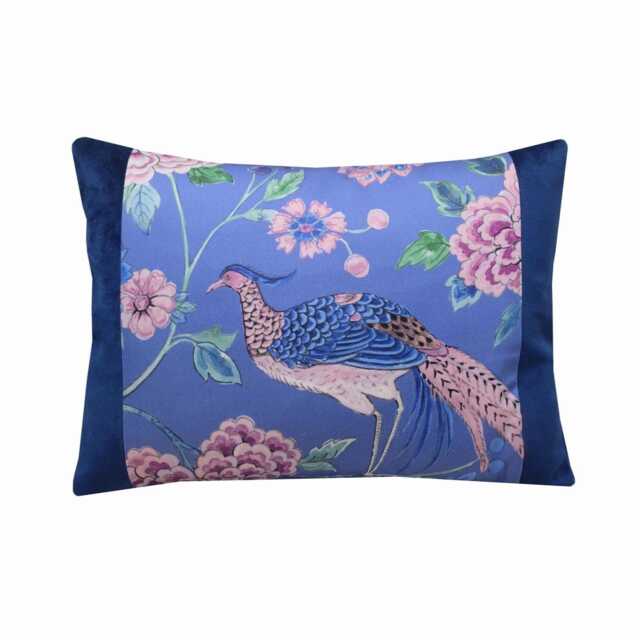Peacock Lumbar Cushion Sanderson Blue Floral Velvet Pillow Cover 14x18 - image 1