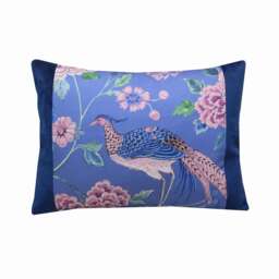 Peacock Lumbar Cushion Sanderson Blue Floral Velvet Pillow Cover 14x18 - thumbnail 1